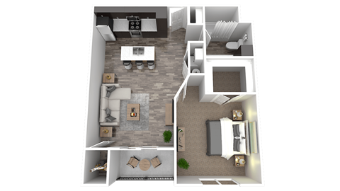 Floor plan for 1 bed, 1 bath, 702 sqft